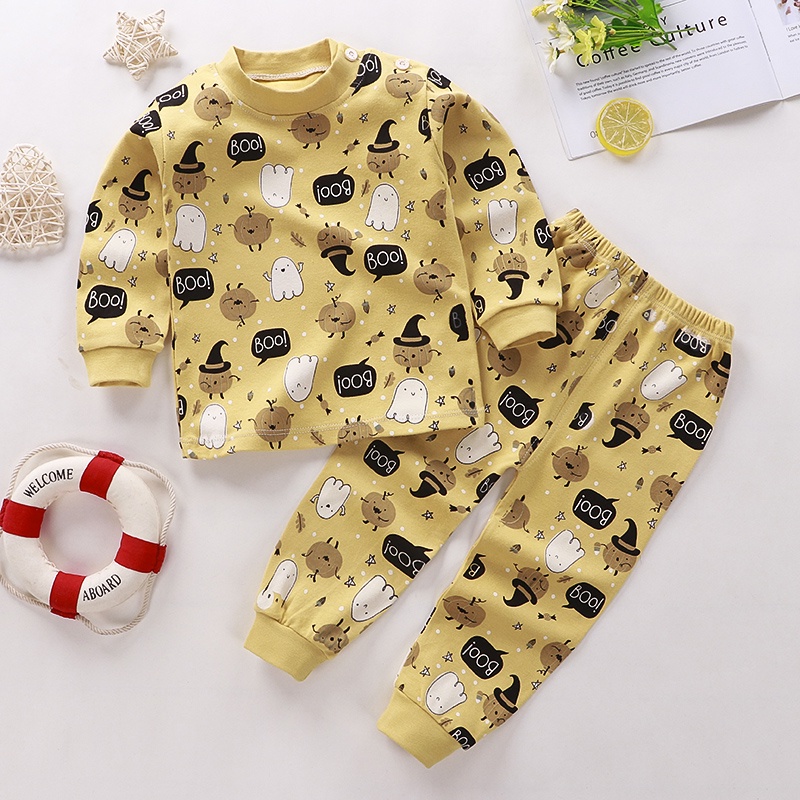 Bộ Đồ Ngủ Vải Cotton Họa Tiết Chấm Bi Hoạt Hình Thời Trang Mùa Đông Cho Bé Sơ Sinh