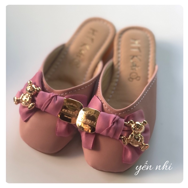 Giày sục xinh màu hồng da PU mềm phong cách Hàn cho bé gái