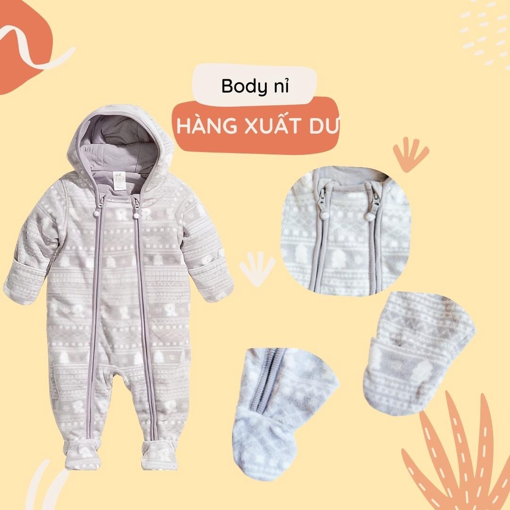 Body nỉ/ body ủ HM hàng xuất dư xịn, khóa kéo 2 bên cho mùa thu đông