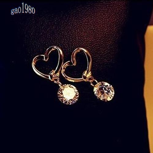 Cặp Bông Tai Trái Tim Nơ Đính Đá Thời Trang Nữ