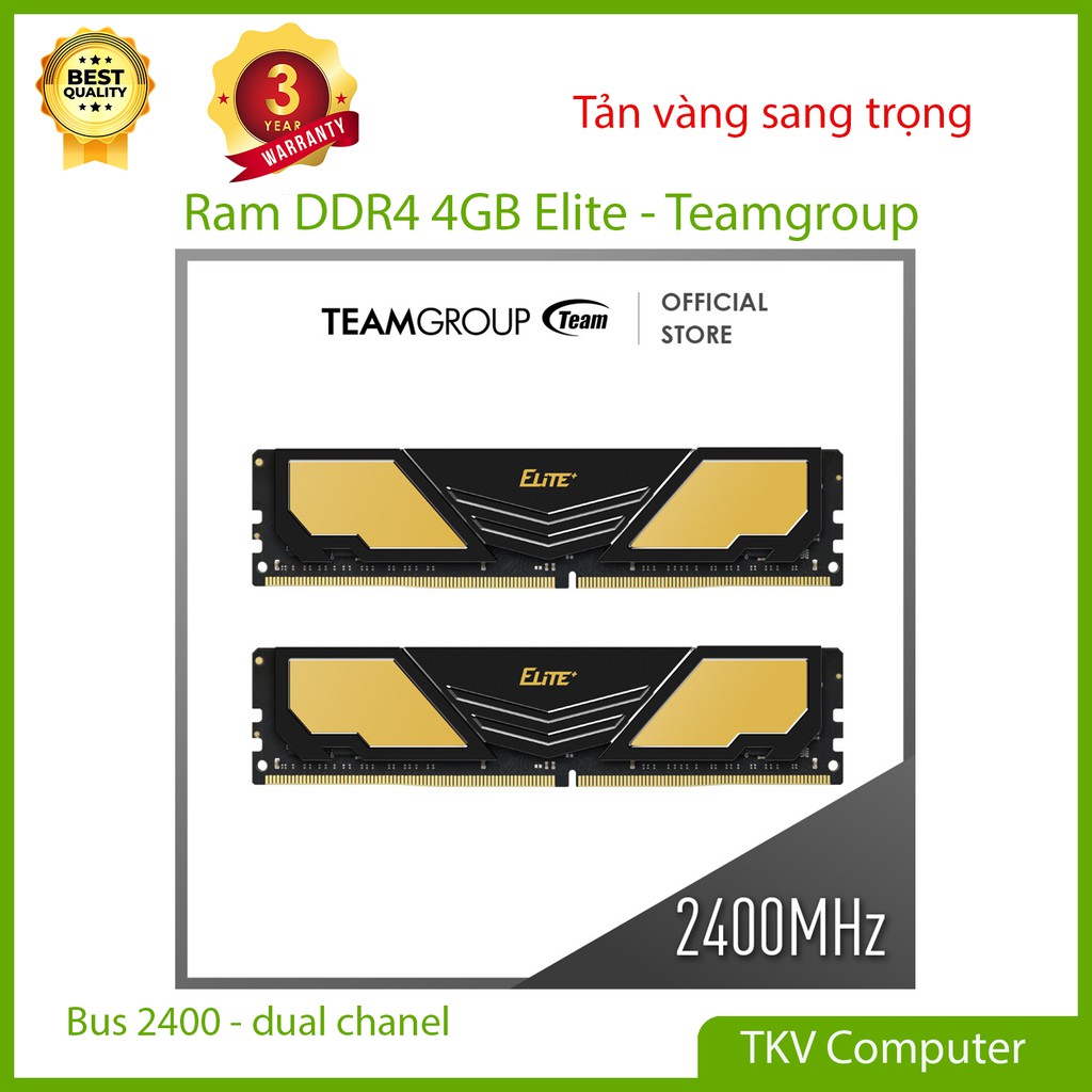 RAM DDR4 4GB Elite - Teamgroup - Kẹp tản nhiệt vàng đen