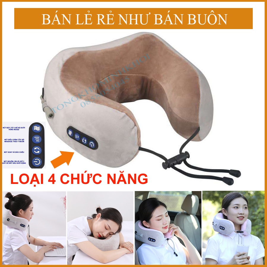 Gối Massage Cổ Chữ U, Dùng Đeo Cổ Đa Chức Năng Trị Liệu Giảm Đau Mỏi Cổ Vai Gáy
