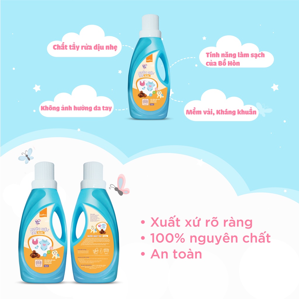 Nước giặt cho bé Giặt máy/Giặt tay/Enzym chiết xuất Bồ Hòn 1000ml BuB&MuM - NATURALMART