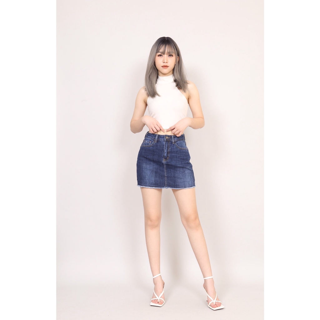 Quần Váy Jean Nữ Dáng A Trơn Gấu Tua Nhiều Màu co giãn CT Jeans