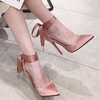 [ORDER] Cao gót cột nơ ruy băng 11 phân hồng đen (có ảnh thật)