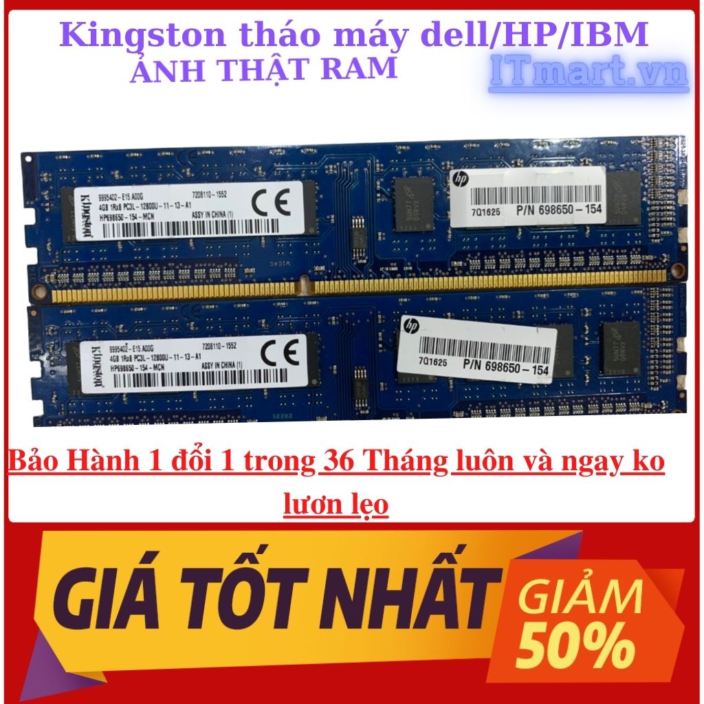 Ram PC DDR3/DDR3L, 8Gb 4Gb bus 1600Mhz- ram tháo máy đồng bộ HP,Dell,IBM chuẩn Mỹ, bảo hành 3 năm