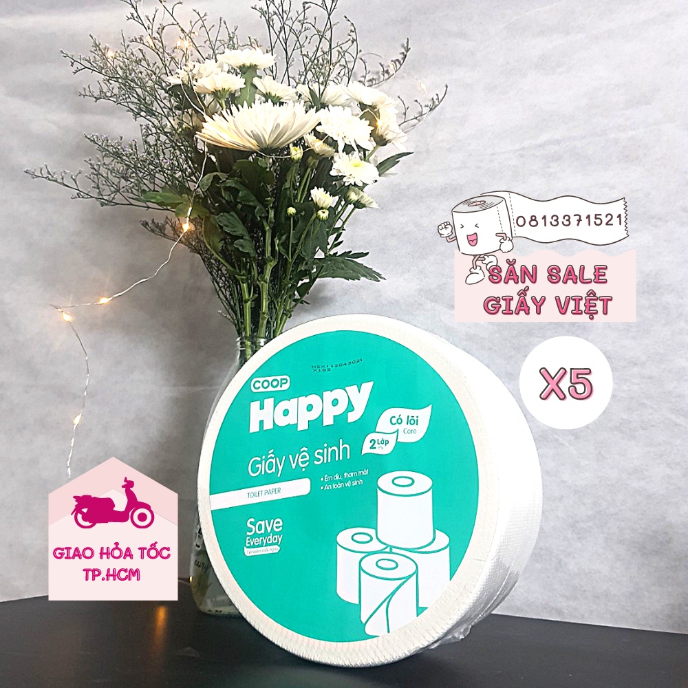 COMBO 5 Giấy Vệ Sinh Cuộn Lớn Coop Happy ( 760GR/ Cuộn Giấy 2 Lớp) ( Hàng Việt Chính Hãng)