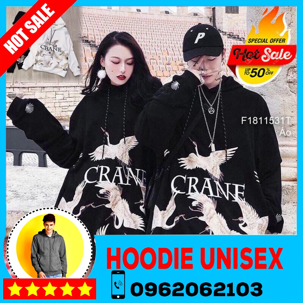 (HOOIDE) ÁO HOODIE NỈ NGOẠI HD850 (Crane - Con Hạc - Kèm Ảnh Thật) | BigBuy360 - bigbuy360.vn