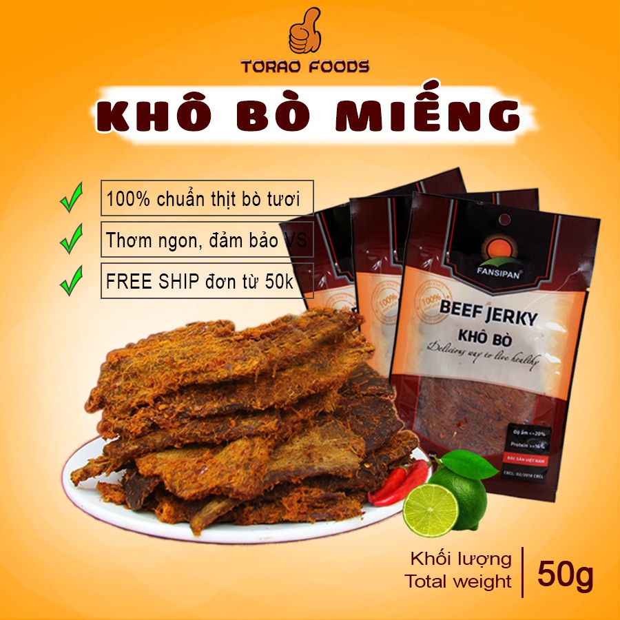 Combo 3 khô bò miếng Fansipan 50g - Khô bò miếng mềm, bò thật loại 1 đảm bảo An toàn vệ sinh Thực phẩm