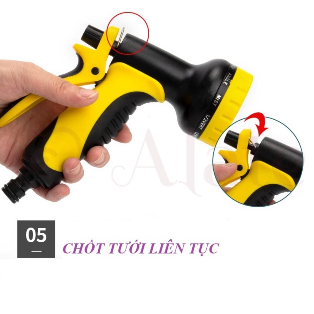 Vòi tưới cây rửa xe Lionking bằng nhựa 10 kiểu phun dài 10-20 mét. Ống nước 3 lớp  bao gồm khung rulo cuộn ống Alate