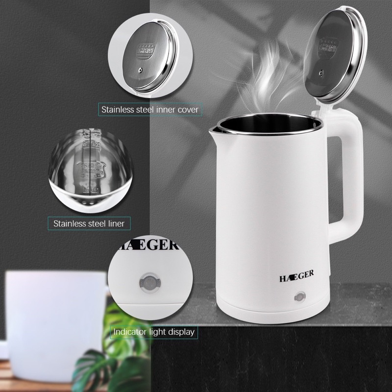 Ấm Siêu Tốc 2Lớp HAEGER HG-7863 2L Công Xuất 2000w