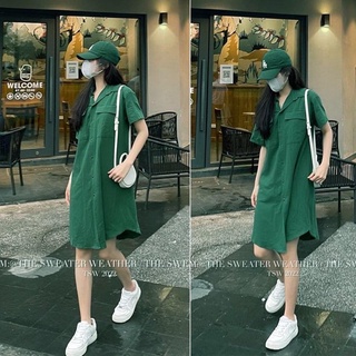 Đầm sơ mi hai túi form suông