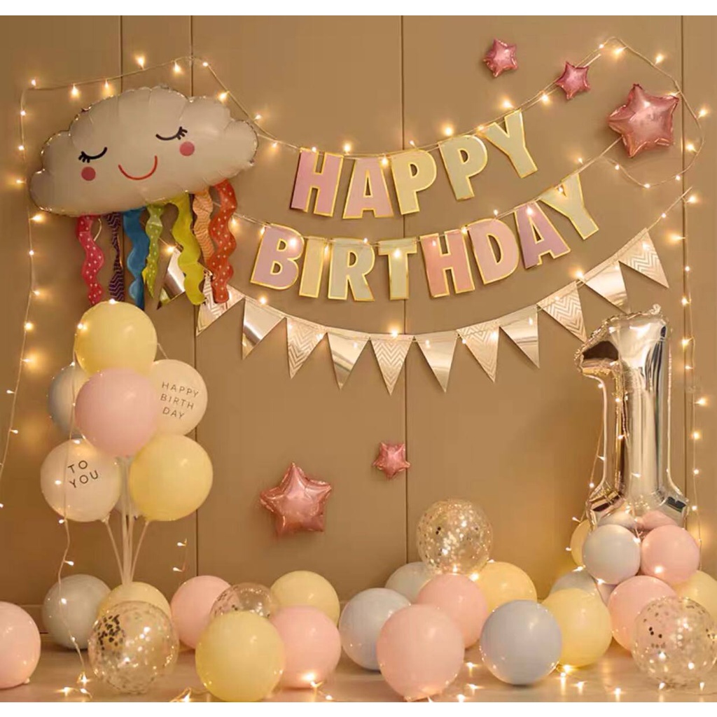 Combo bóng bay trang trí sinh nhật,happybirthday tại nhà giá rẻ,set up thôi nôi bé trai bé gái người lớn đầy đủ phụ kiện