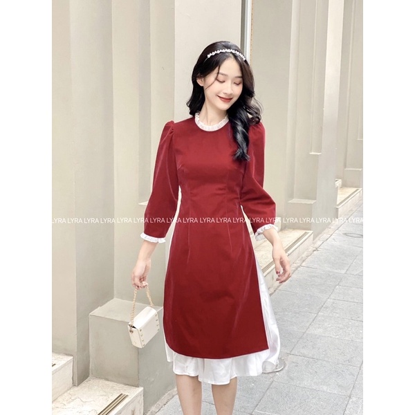 [Hàng sẵn] SET ÁO DÀI ĐỎ DIỆN TẾT PHỐI VOAN