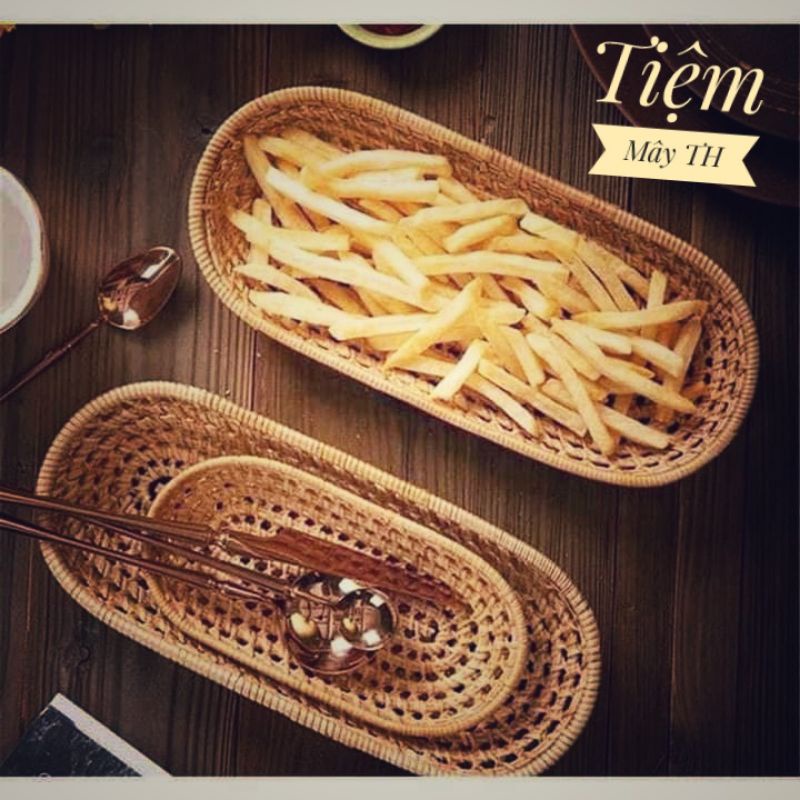 Khay mây oval, trang trí tiệc, đựng đồ, decor.