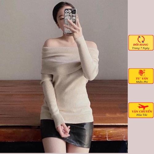 Áo len nữ trễ vai màu đen nâu đỏ đô ulzzang Hàn Quốc thời trang nữ mùa thu đông