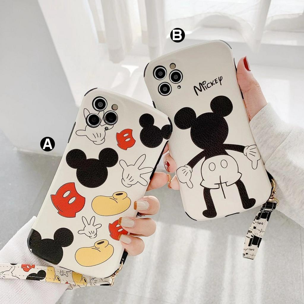 Ốp Lưng Da Có Dây Đeo Họa Tiết Hoạt Hình Mickey Thời Trang Cho Apple 12mini Iphone12Promax 11 Pro Max Iphone7 8 Plus 2020se Xsmax Xr