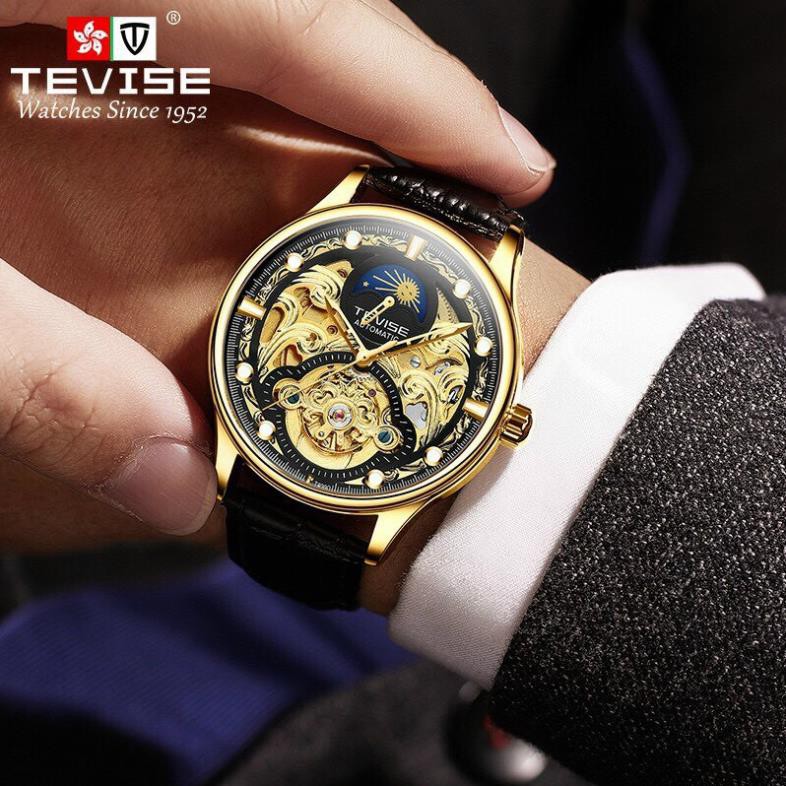 (Siêu Sale) Đồng hồ nam cơ cao cấp chính hãng tevise t820d dây da (tặng kèm hộp)