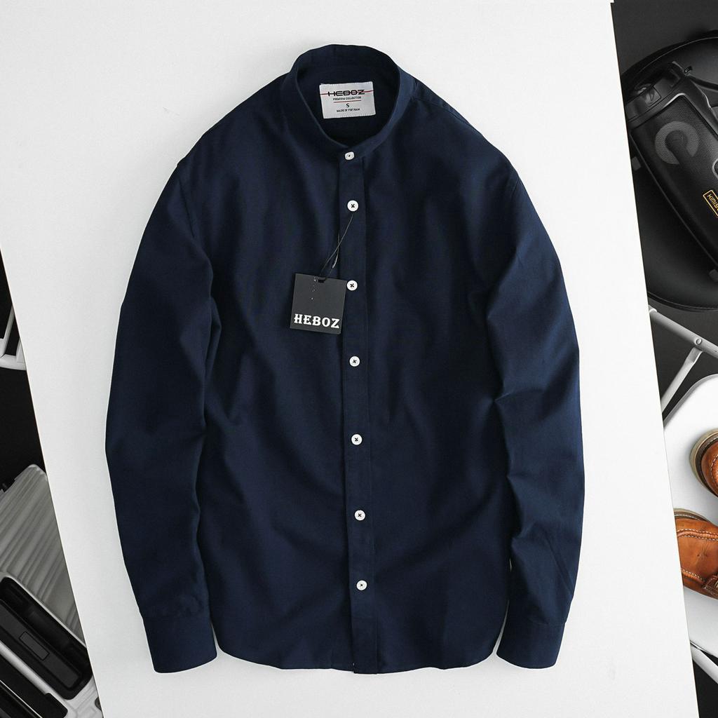 Áo sơ mi nam cổ trụ dài tay chất vải oxford 5M Heboz cao cấp - 00001488