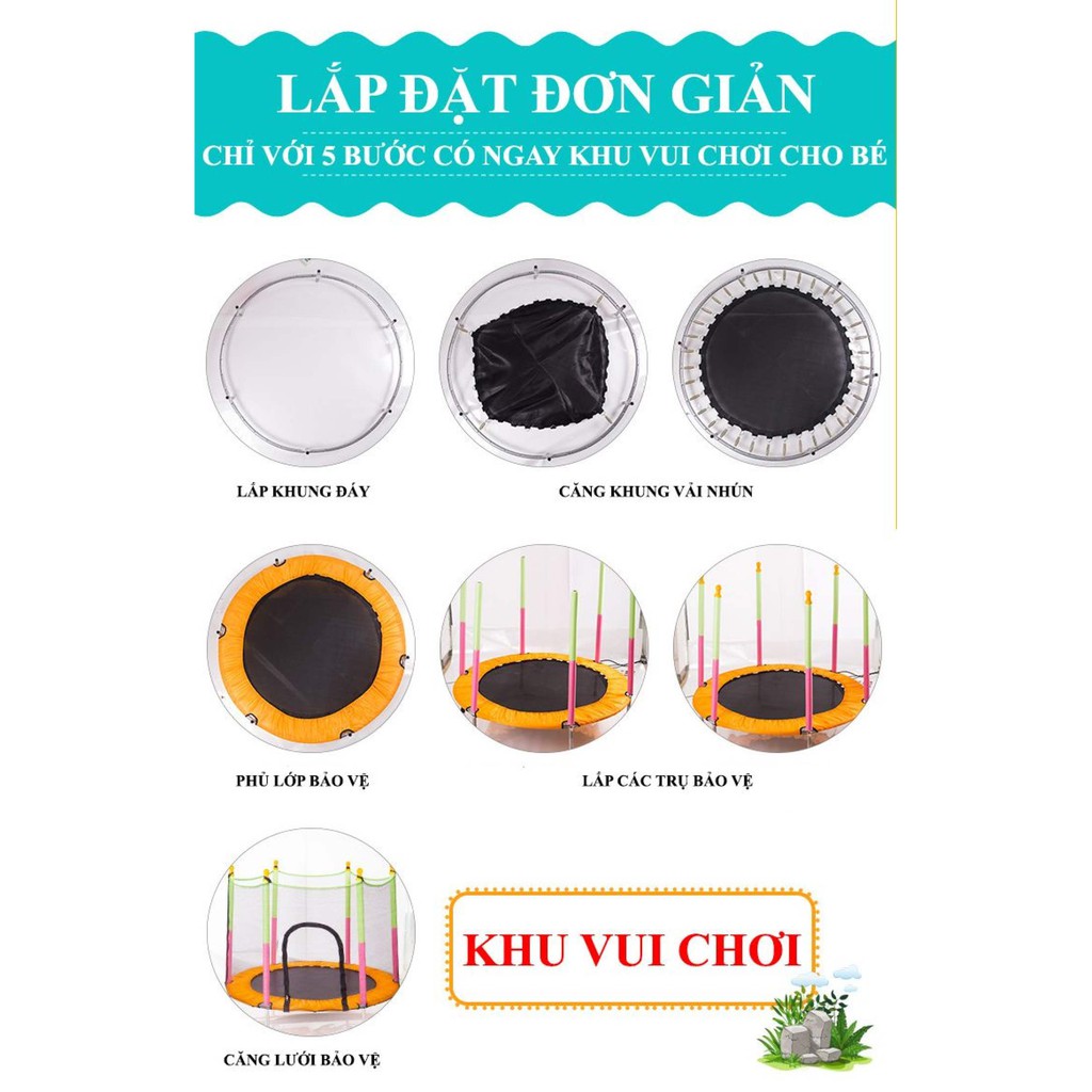Nhà nhảy nhún, nhà bóng trẻ em, nhà nhún lò xo lục giác có lan can, đệm nhún lò xo cho bé siêu cao cấp