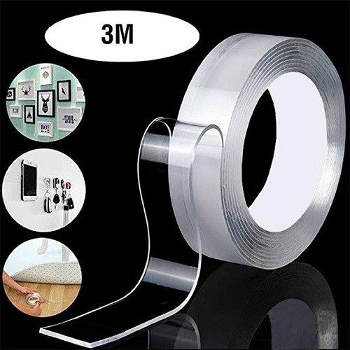 1 cuộn băng keo 2 mặt trong suốt chất liệu silicon siêu dính cuộn 3m