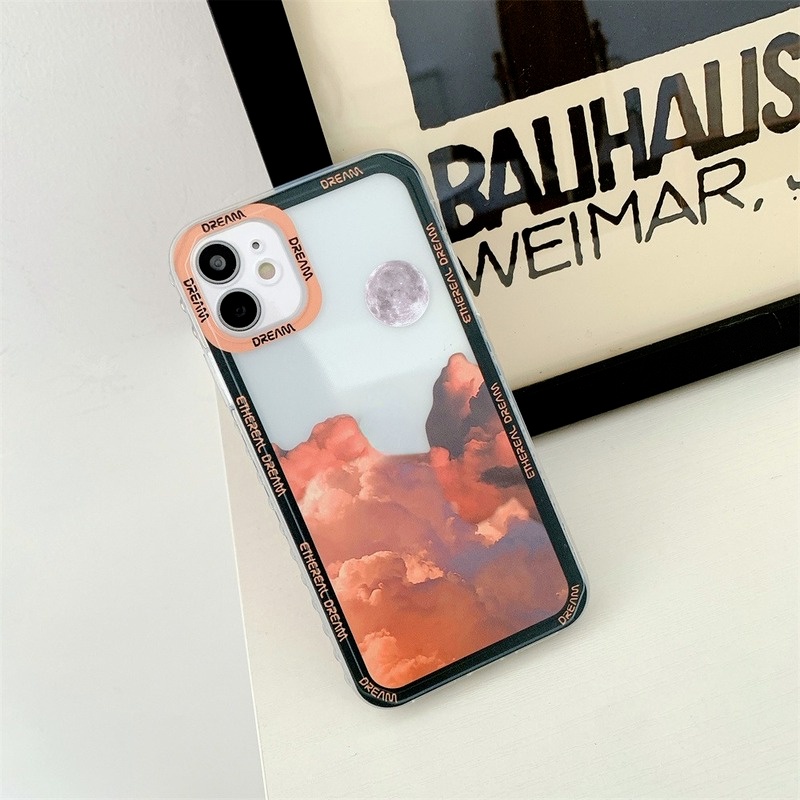 Ốp Điện Thoại Mềm Chống Sốc Họa Tiết Đám Mây Và Mặt Trăng Phong Cách Retro Cho iPhone 13 11 12 Pro Max X XR XS 7 8 Plus