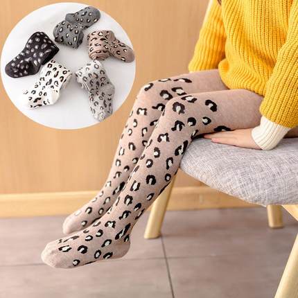 Quần tất legging dày mềm giữ ấm họa tiết da báo cho bé gái 2-9 tuổi