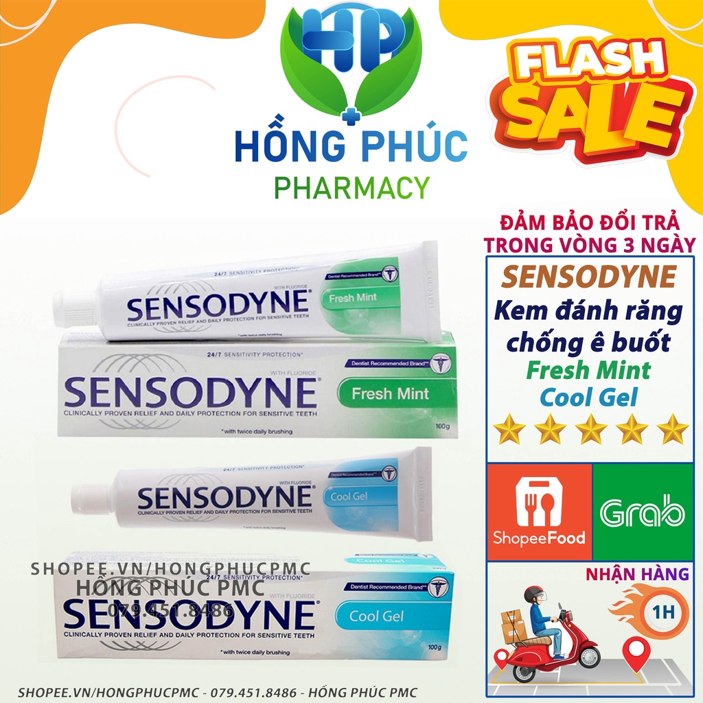 Kem đánh răng Sensodyne ⚡Chính Hãng⚡ Fresh Mint và Cool Gel , bạc hà thơm mát , giúp giảm ê buốt 100gr