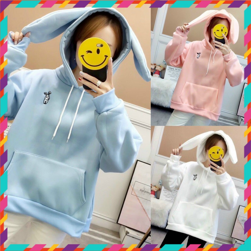 Áo hoodie nữ 🍒FREESHIP🍒 Áo khoác hoodie nữ giữ ấm mùa đông lạnh ( tai thỏ ) cute thời trang Freesize dưới 60kg