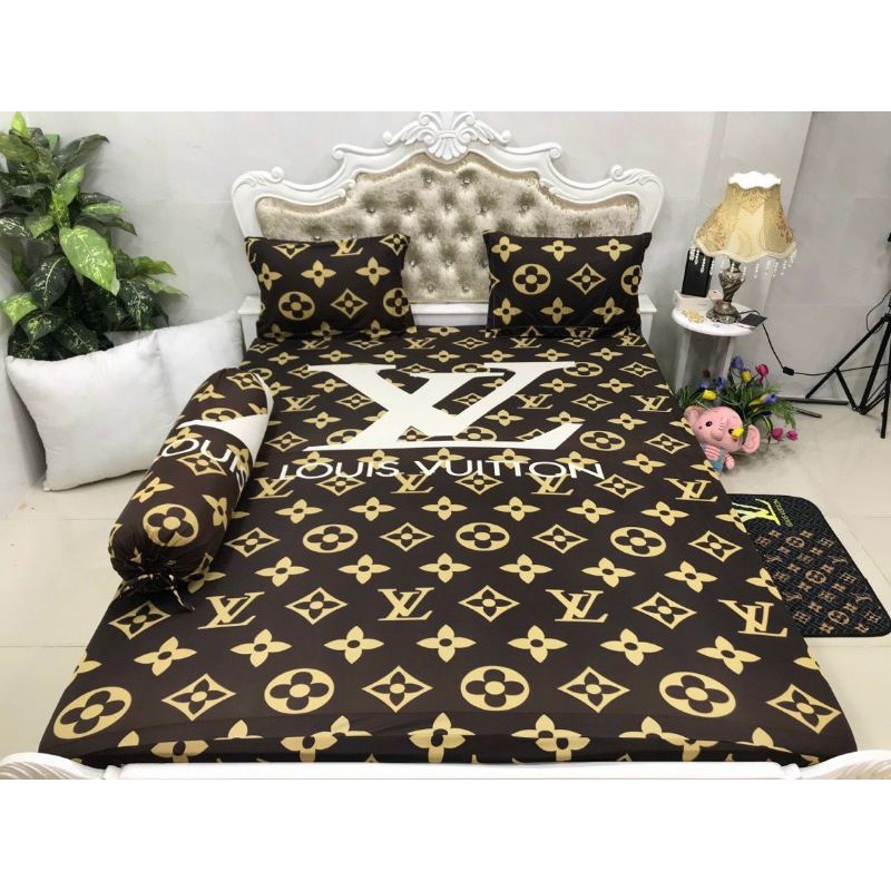 BỘ 4 MÓN DRAP GA THUN LẠNH HÀN  LV/BURBERRY MÁT LẠNH MỀM MƯỚT SANG TRỌNG