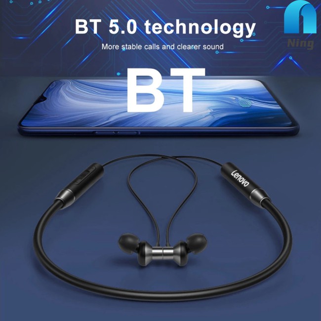 Tai nghe đeo cổ không dây bluetooth 5.0 âm thanh nổi từ tính ipx5 chống nước Lenovo he05