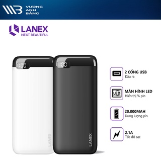 [Mã ELSALE500 giảm 7% đơn 300K] Pin dự phòng 20.000mAh LANEX LPB-N15 Black (2 cổng USB 2.1A, màn hình LED)