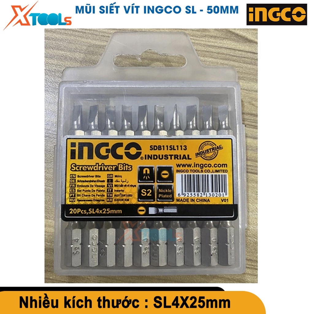 Bộ mũi siết vít đa năng INGCO size SL1-SL2-SL3-SL4-SL5-SL6 10 chi tiết, mũi bắn vít thép Cr-V [CHÍNH HÃNG][XTOOLs]