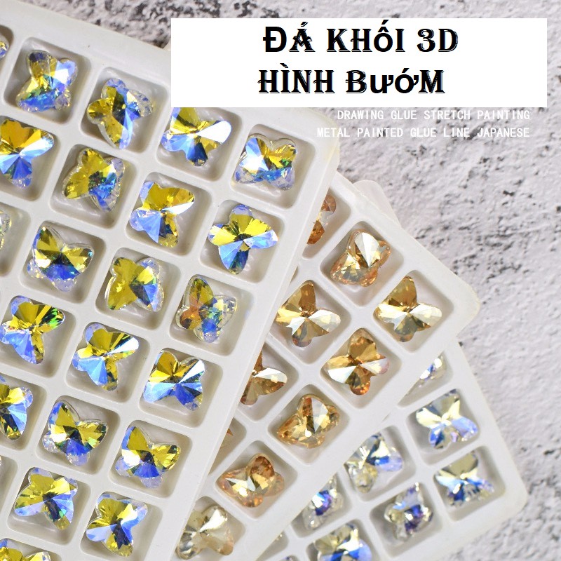 Đá khối 3D kim cương hình bướm trang trí móng
