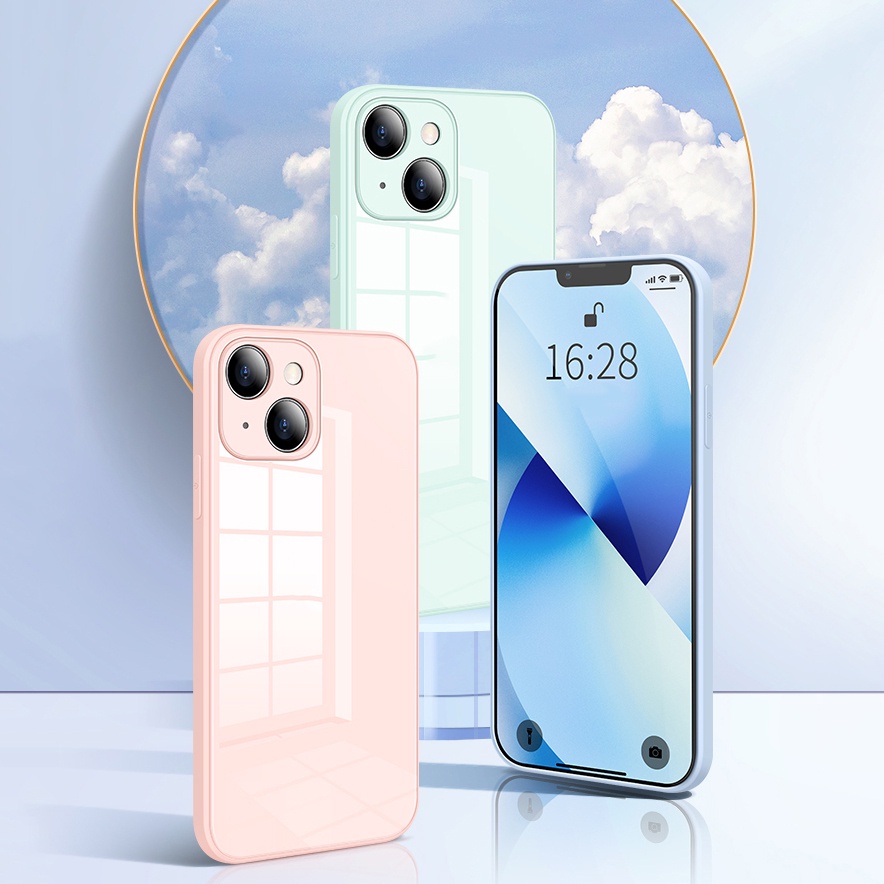 Ốp Điện Thoại Kính Cường Lực Cứng Viền Silicon Chống Sốc Cho iPhone 13 12 11 Pro Max Mini XR X XS Max 7 8 6 6S Plus + SE 2020