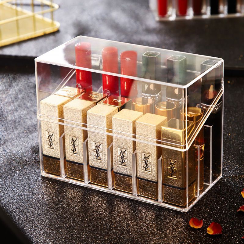 Hộp đựng son,khay đựng son có nắp mica chống bụi trong suốt