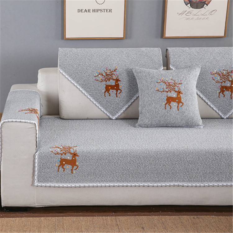 (Hàng Mới Về) Khăn Trải Ghế Sofa Họa Tiết Hoa Và Nai Đơn Giản Phong Cách Hiện Đại Bốn Mùa m[One size corresponds to one piece of sofa cushion]