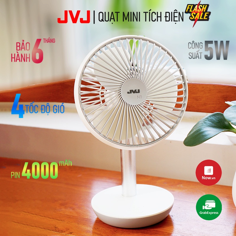 Quạt tích điện mini để bàn JVJ N9FAN STAND để bàn 4 chế độ có các chức năng cải tiến, tiếng êm, để bàn học, bàn làm việc