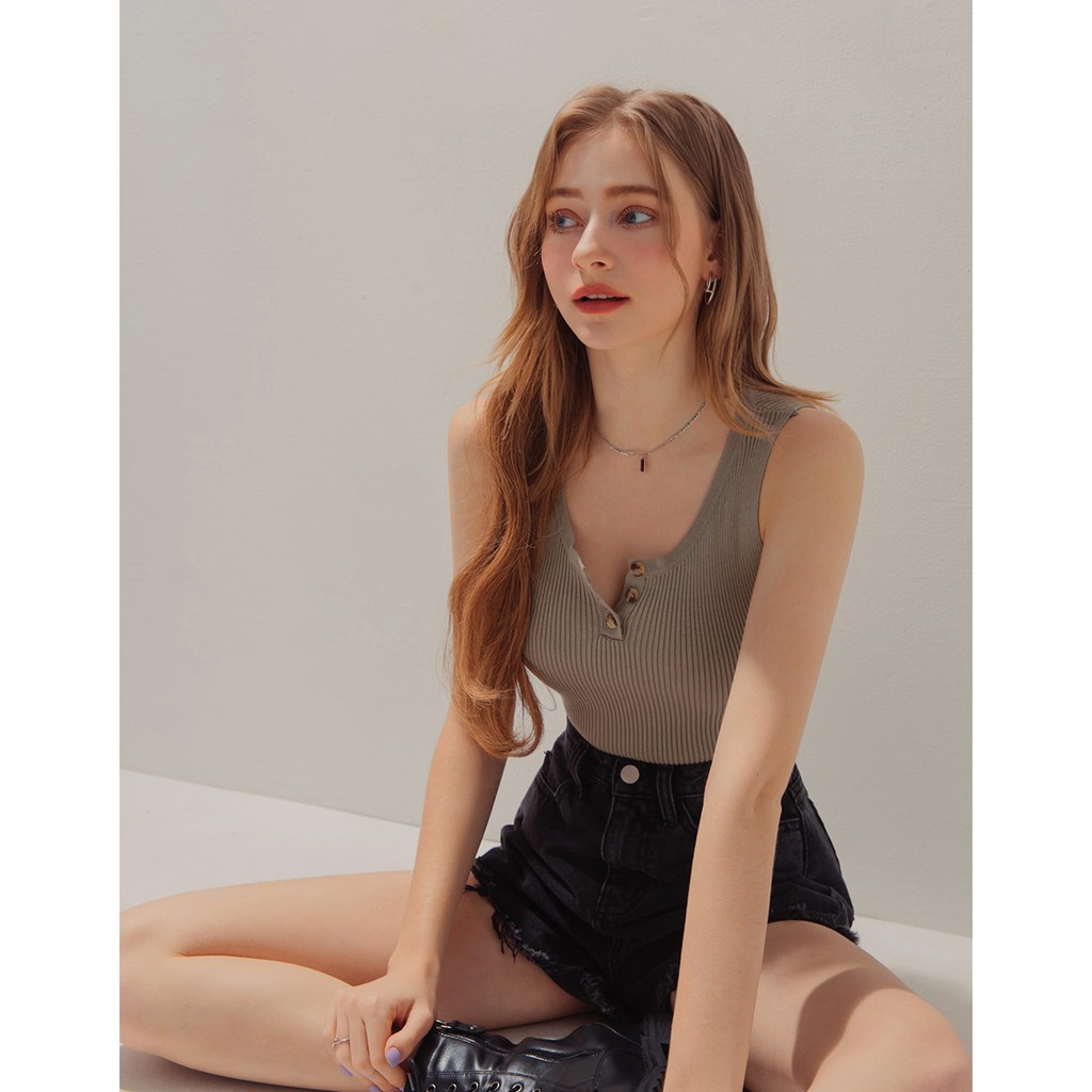 Áo không tay dáng ngắn cổ cài nút nữ Air Space 2110121005 | BigBuy360 - bigbuy360.vn