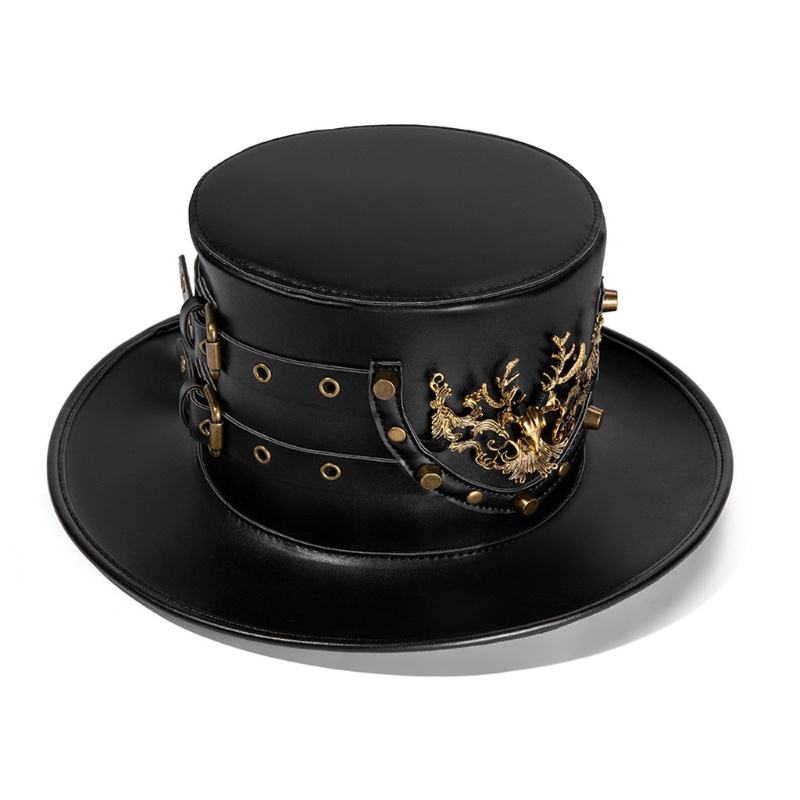 Mũ Phù Thủy Chất Liệu Da PU Màu Đen Hóa Trang Halloween