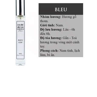 Tinh dầu nước hoa dạng xịt code deco bleu 10ml, nam tính, lịch lãm,