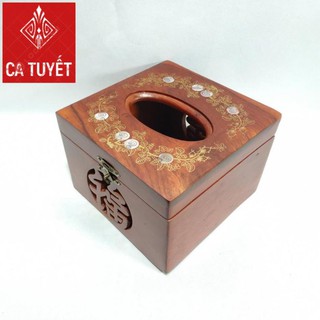 (RẺ NHẤT) Hộp đựng giấy ăn Vuông ELAI GỖ HƯƠNG khảm hoa văn CAO CẤP