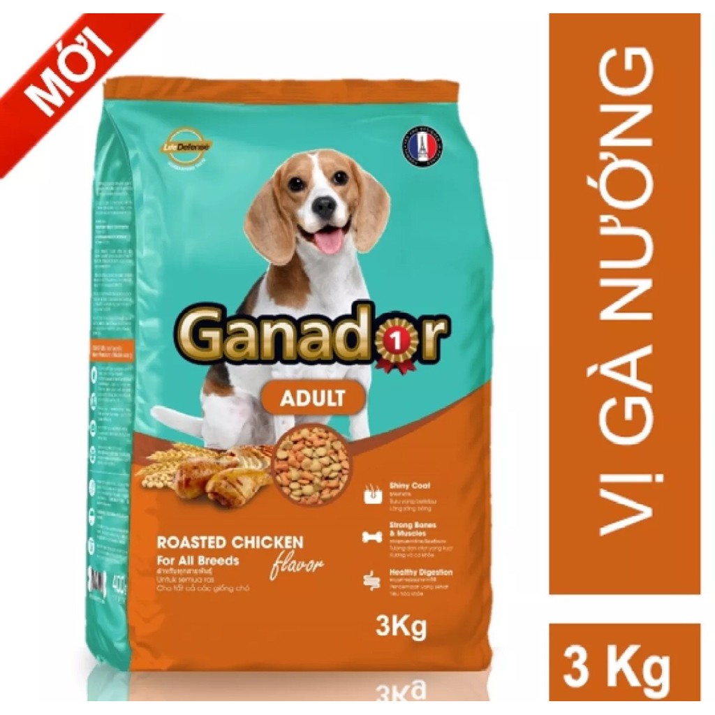 THỨC ĂN HẠT DÀNH CHO CHÓ TRƯỞNG THÀNH GANADOR ADULT 3KG - VỊ GÀ NƯỚNG