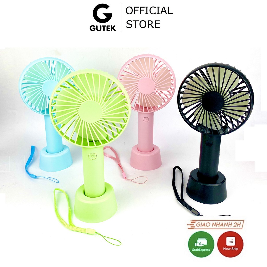 Quạt Cầm Tay Gutek Minifan 3 Tốc Độ Gió Với Pin Sạc Tích Điện , Tặng Kèm Dây Đeo Và Chân Để Bàn , Hàng Chính Hãng