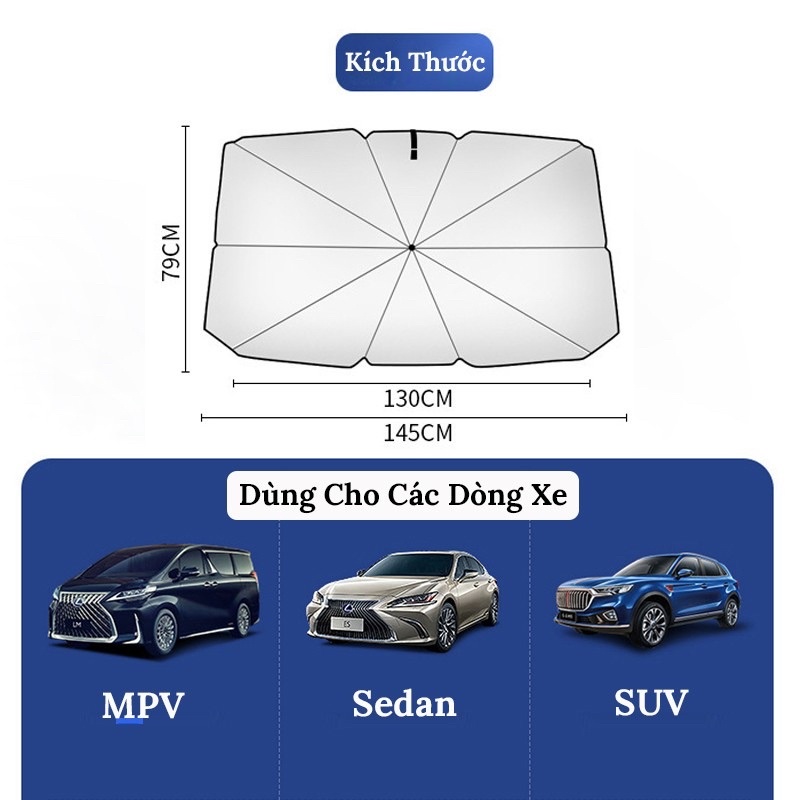 [Tặng kèm vỏ da] Ô, dù che nắng kính lái ô tô size to loại dày đẹp phù hợp với tất cả các dòng xe