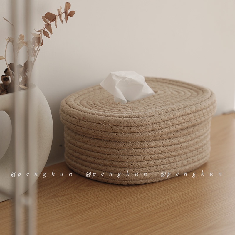 Hộp đựng khăn giấy bằng dây cotton bện phong cách Nhật Bản sáng tạo
