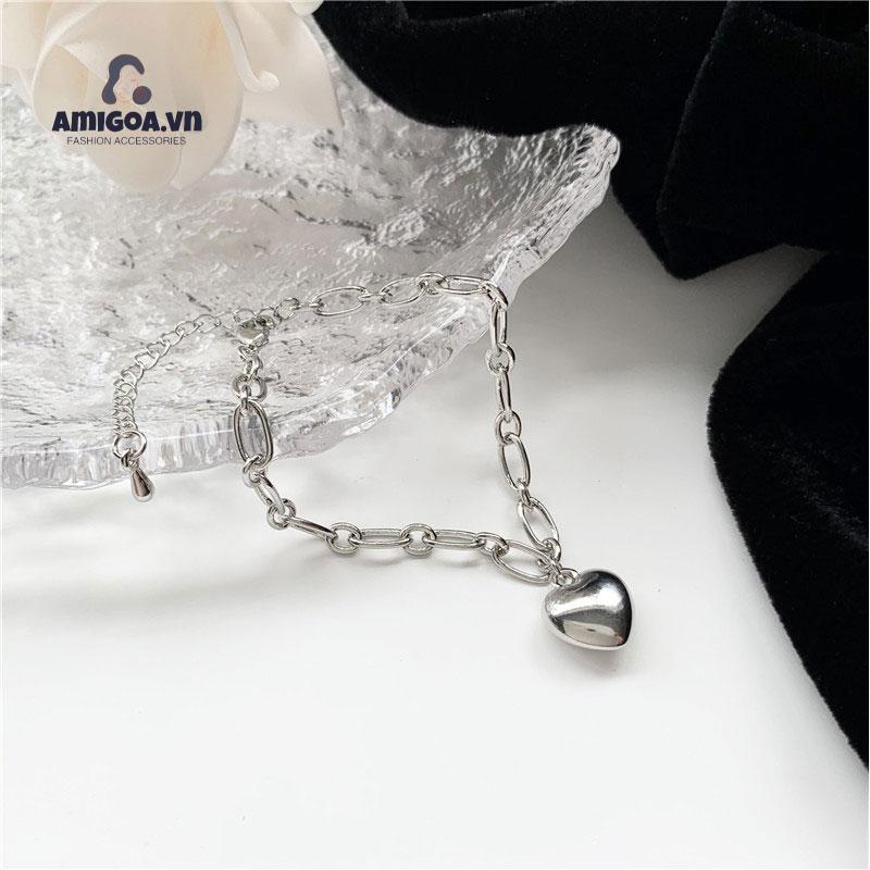 Vòng Đeo Tay Mặt Hình Trái Tim Phong Cách Hip Hop Đơn Giản