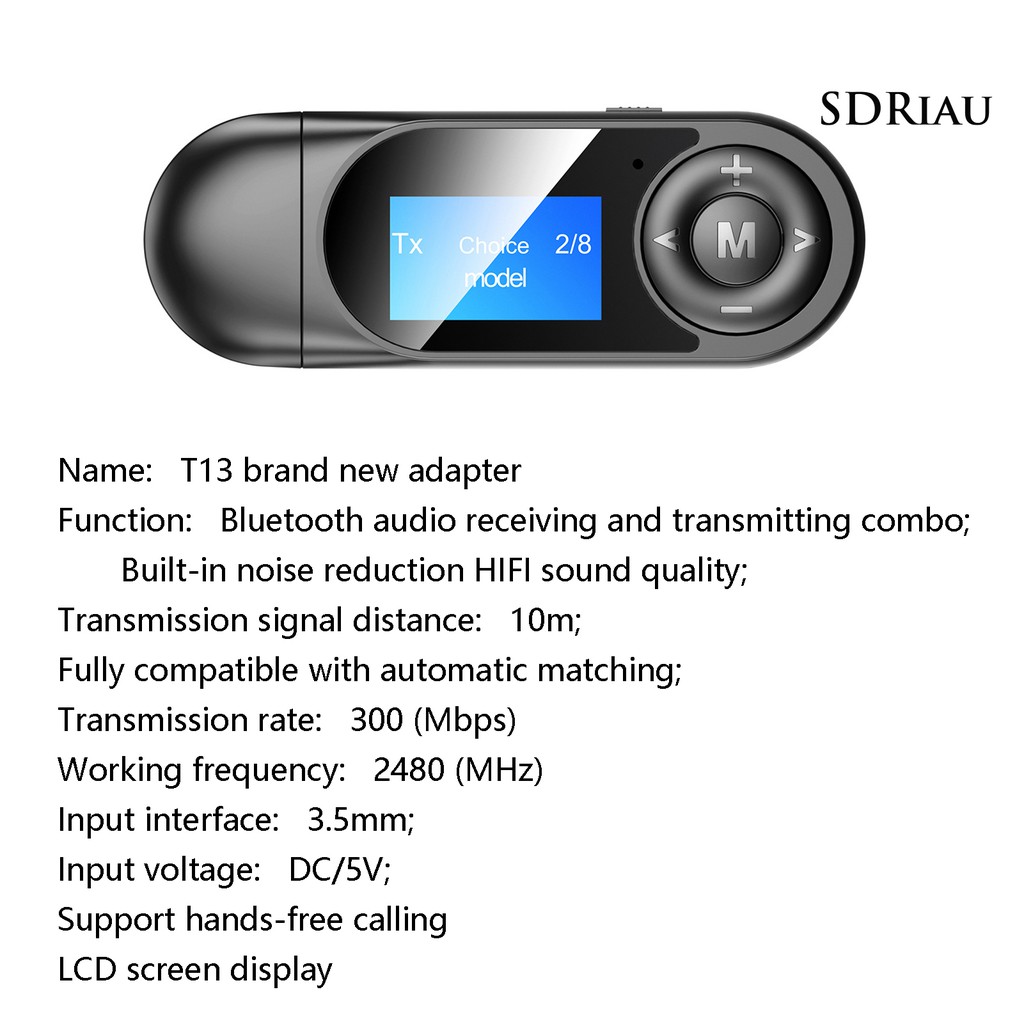 Usb thu phát bluetooth 5.0 Qcdz T13 đầu cắm 3.5mm tiện dụng cho xe hơi