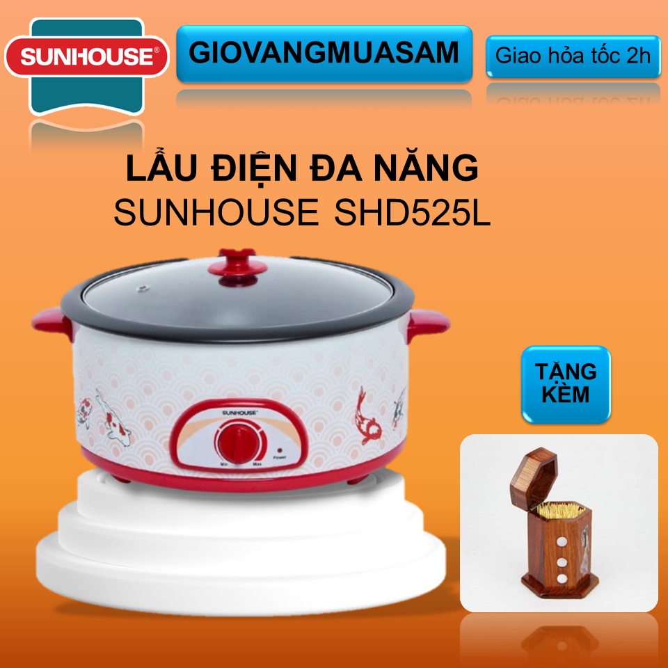Nồi lẩu điện chảo lẩu chống dính đa năng Sunhouse SH525L TẶNG lọ đựng tăm gỗ