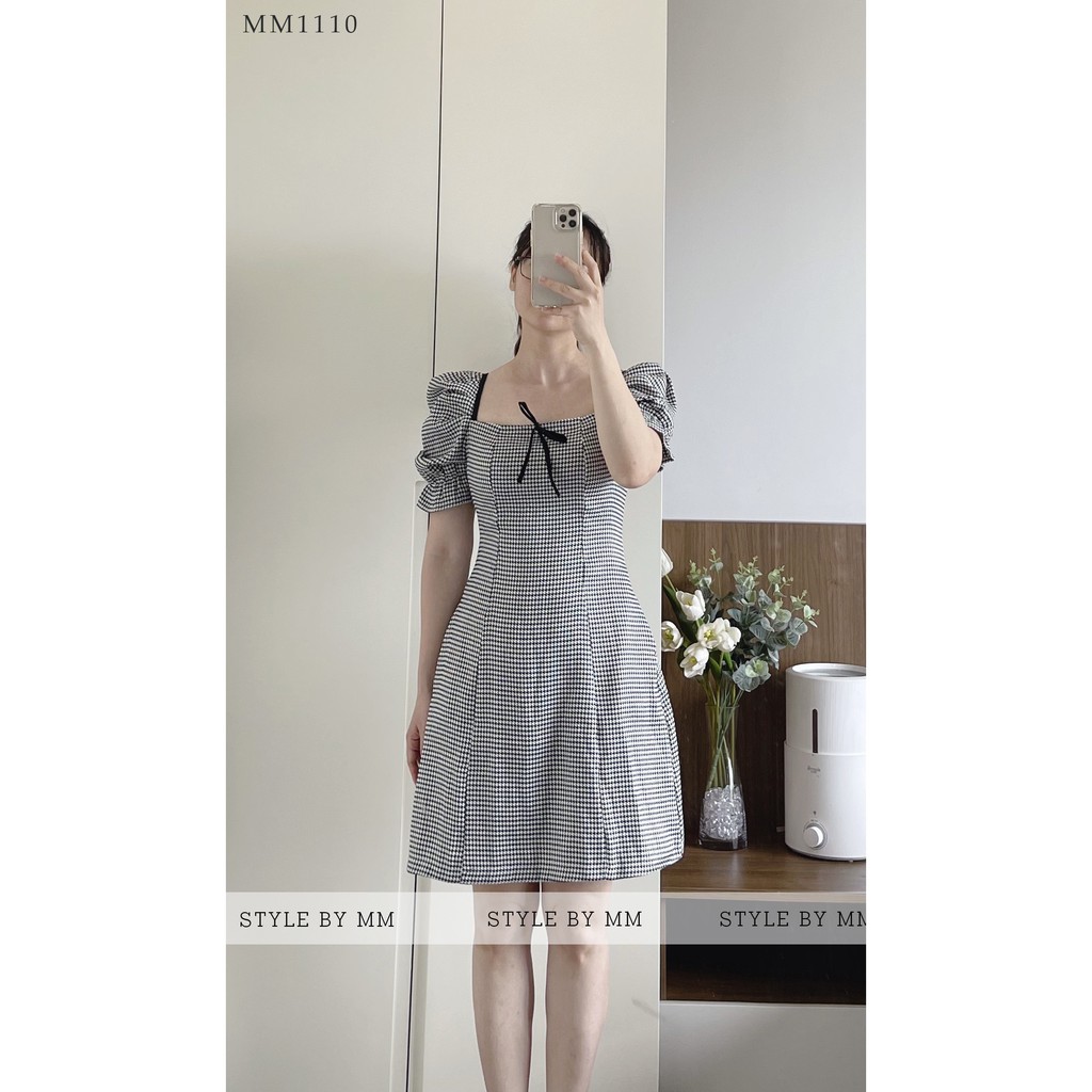 Đầm Nữ Dễ Thường, Đầm Đẹp Váy Cổ Vuông Tay Bồng Cách Điệu Chất Liệu Đũi Hàn - Thời Trang Thiết Kế Style By MM | BigBuy360 - bigbuy360.vn